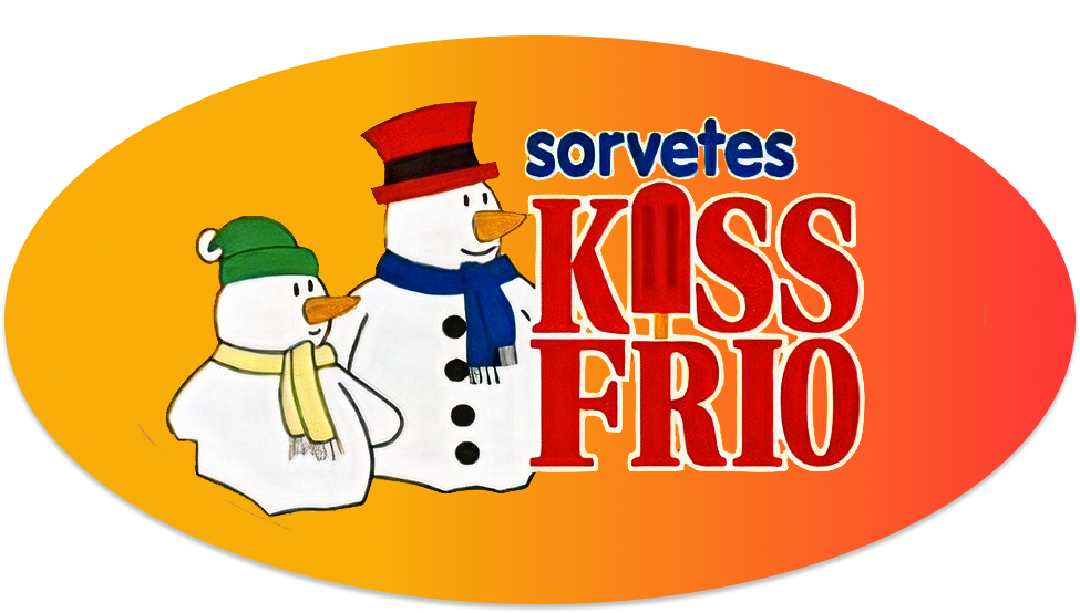 Logo da Kiss Frio com dois bonecos de neve e o nome da sorveteria